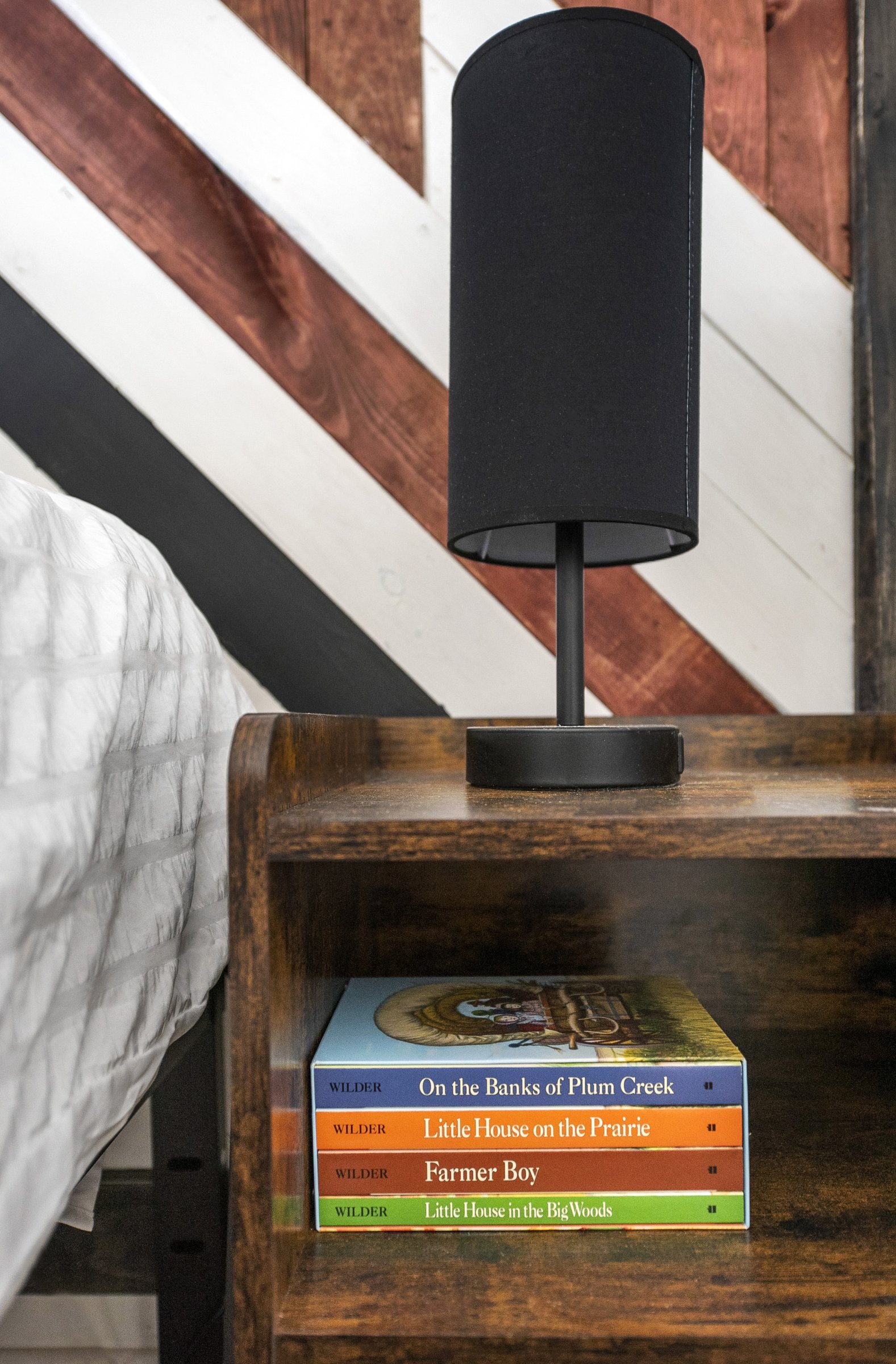 Geometric feature wall and bedside finish detail